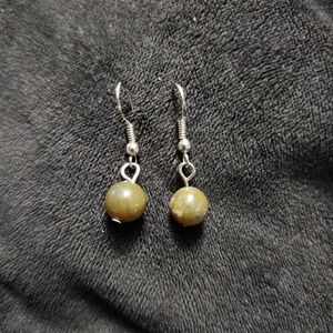Green and Silver Minimalist Drop Earrings